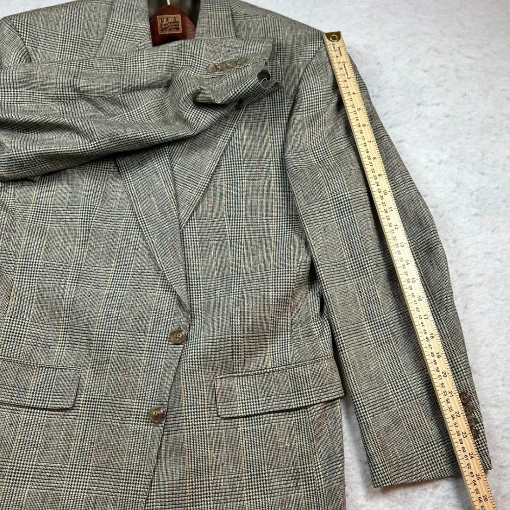Austin Reed London Mens 100% Silk Glen Plaid Blazer Sport Coat Grey Tan 42R 44R